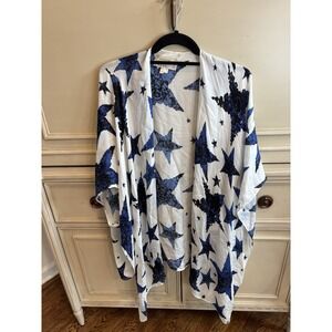 Nicole‎ Miller Artelier One Size White Blue Star Silk Duster Patriotic